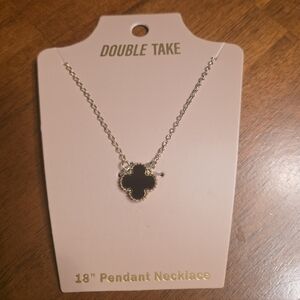 NWT Black Four Leaf Clover Necklace Gold Toned 18" Chain